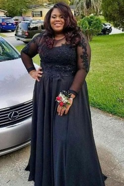 Long Sleeves Beaded Lace Appliques Black Mother of The Bride Dresses 602074