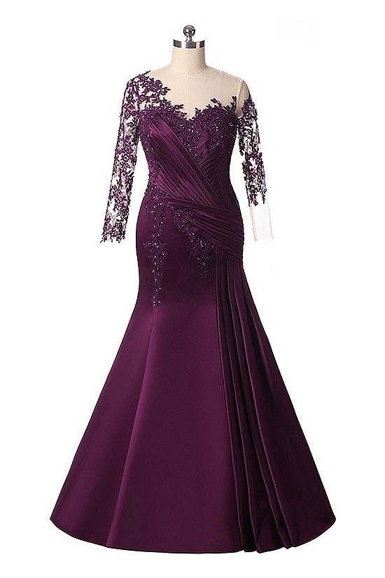 Elegant Mermaid Satin Lace Appliques Mother of The Bride Dresses 602076 Elegant Mermaid Satin Lace Appliques Mother of The Bride Dresses 602076