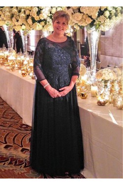 A-Line Lace Appliques Long Mother of The Bride Dresses 602081