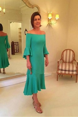 Tea-Length Off-the-Shoulder Mother of The Bride Dresses 602084