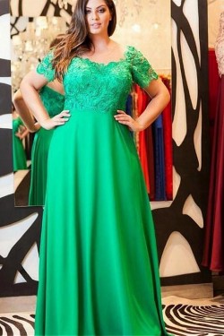 A-Line Short Sleeves Lace Mother of The Bride Dresses 602086