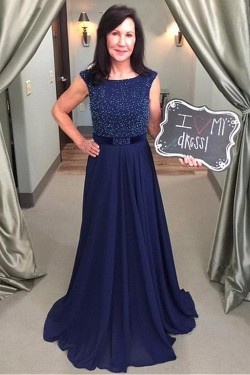 A-Line Beaded Long Mother of The Bride Dresses 602088