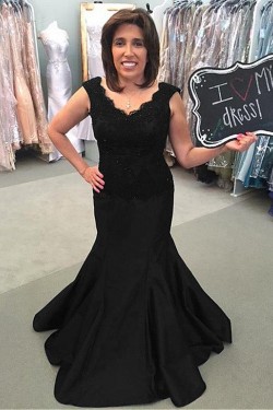 Mermaid V-Neck Long Black Mother of The Bride Dresses 602089