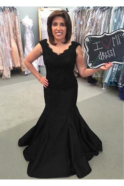 Mermaid V-Neck Long Black Mother of The Bride Dresses 602089