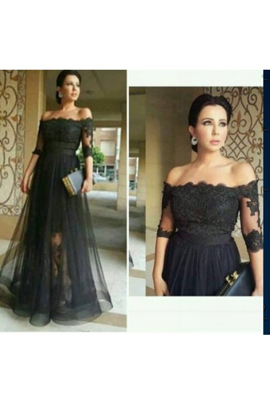 Long Black Off-the-Shoulder Lace Mother of The Bride Dresses 602091 Long Black Off-the-Shoulder Lace Mother of The Bride Dresses 602091