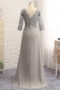 Elegant Chiffon Beaded V-Neck Long Mother of The Bride Dresses 602100