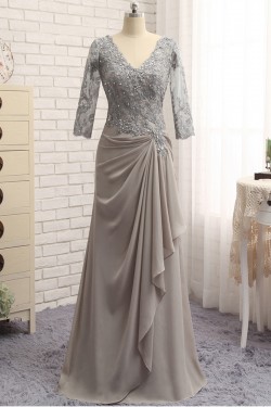 Elegant Chiffon Beaded V-Neck Long Mother of The Bride Dresses 602100