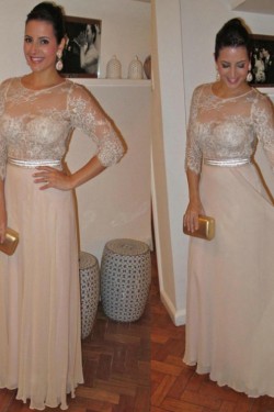 3/4 Length Sleeves Chiffon Lace Mother of The Bride and Groom Dresses 602101