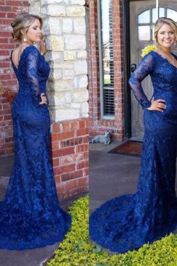 Mermaid Long Sleeves Lace V-Neck Mother of The Bride Dresses 602103