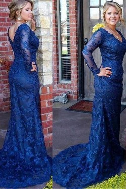 Mermaid Long Sleeves Lace V-Neck Mother of The Bride Dresses 602103