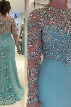 Mermaid Beaded Lace Appliques Long Sleeves Mother of The Bride Dresses 602104