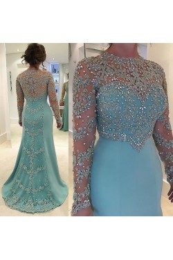 Mermaid Beaded Lace Appliques Long Sleeves Mother of The Bride Dresses 602104