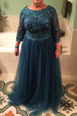 3/4 Length Sleeves Tulle Plus Size Mother of The Bride Dresses 602107
