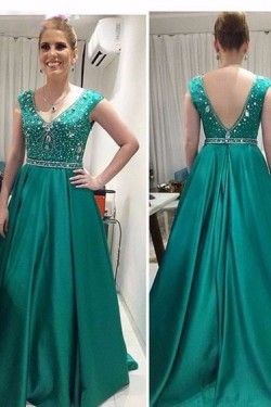 A-Line V-Neck Beaded Long Mother of The Bride Dresses 602110