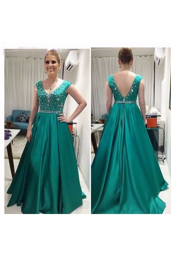 A-Line V-Neck Beaded Long Mother of The Bride Dresses 602110