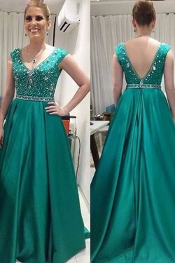 A-Line V-Neck Beaded Long Mother of The Bride Dresses 602110