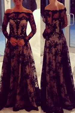 A-Line Off-the-Shoulder Long Sleeves Lace Mother of The Bride Dresses 602114