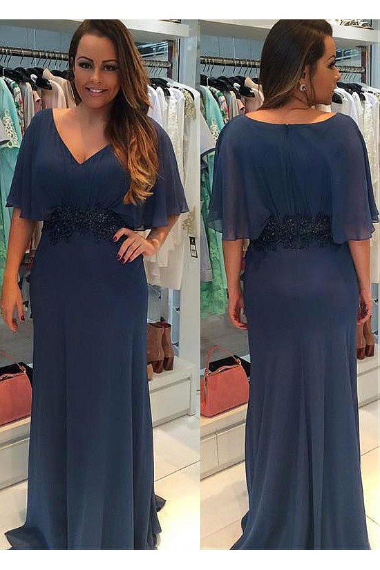 Elegant V-Neck Long Mother of The Bride Dresses 602119