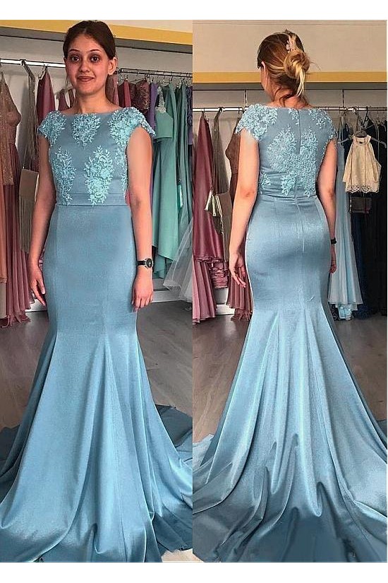 Elegant Mermaid Long Mother of The Bride Dresses with Lace Appliques 602120