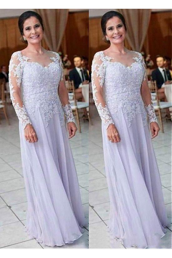 A-Line Long Sleeves Chiffon Mother of The Bride Dresses 602122