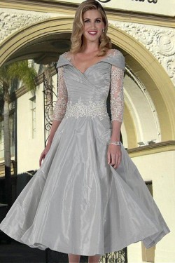 A-Line V-Neck Mother of The Bride Dresses with Lace Appliques 602128