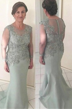 Mermaid Long Sleeves Mother of The Bride Dresses with Beaded and Lace Appliques 602131