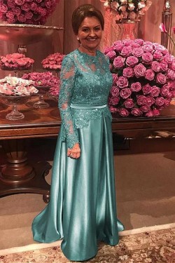A-Line Long Sleeves Lace Mother of The Bride Dresses 602133