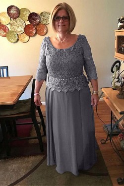 A-Line Lace Chiffon Long Mother of The Bride Dresses 602134