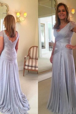 Elegant Chiffon Lace V-Neck Long Mother of The Bride Dresses 602140
