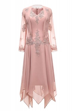 Long Sleeves Lace Chiffon Short Mother of The Bride Dresses 602146