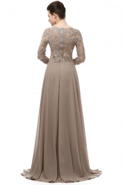 A-Line V-Neck Long Sleeves Lace Chiffon Mother of The Bride Dresses 602149