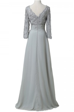 A-Line Beaded Lace Appliques V-Neck Long Mother of The Bride Dresses 602151