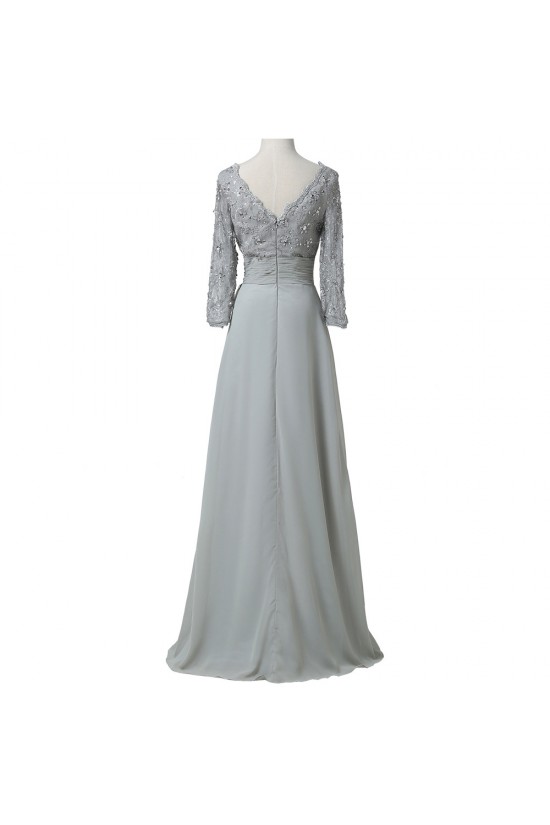 A-Line Beaded Lace Appliques V-Neck Long Mother of The Bride Dresses 602151