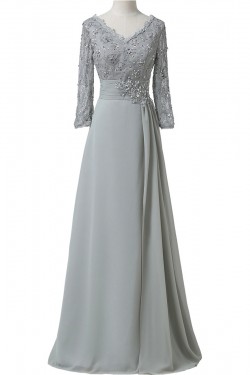 A-Line Beaded Lace Appliques V-Neck Long Mother of The Bride Dresses 602151