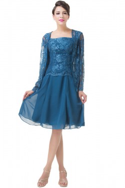 Short Long Sleeves Lace Chiffon Mother of The Bride Dresses 602155