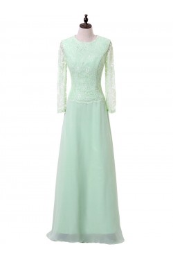 A-Line Long Sleeves Lace Chiffon Mother of The Bride Dresses 602156