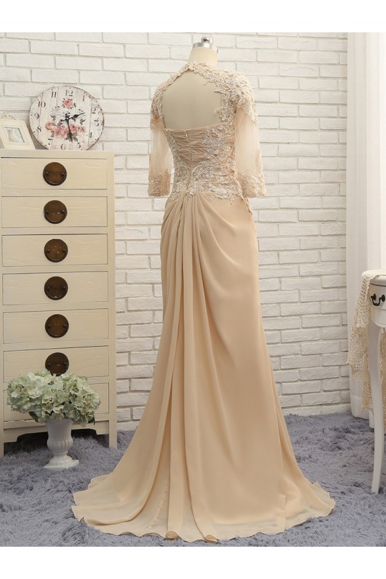 Beaded Lace Chiffon V-Neck Long Mother of The Bride Dresses 602157