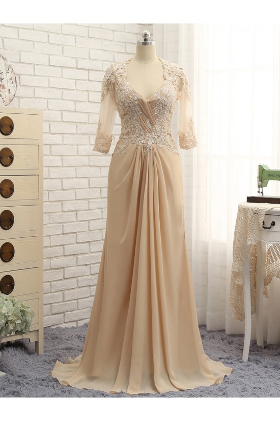 Beaded Lace Chiffon V-Neck Long Mother of The Bride Dresses 602157 Beaded Lace Chiffon V-Neck Long Mother of The Bride Dresses 602157