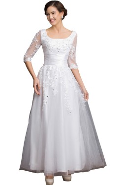 A-Line Tea Length Lace Appliques Tulle Mother of The Bride Dresses 602161