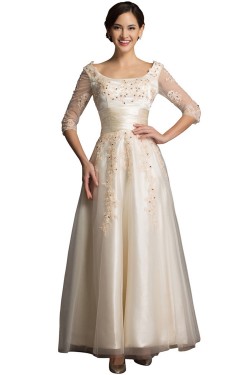 A-Line Tea Length Lace Appliques Tulle Mother of The Bride Dresses 602161