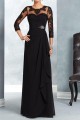 3/4 Length Sleeves Long Black Chiffon Lace Mother of The Bride Dresses 602164