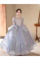 Gorgeous Princess Silver Lace Flower Girl Dresses with Long Sleeves XF101001 Gorgeous Princess Silver Lace Flower Girl Dresses with Long Sleeves XF101001