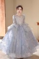 Gorgeous Princess Silver Lace Flower Girl Dresses with Long Sleeves XF101001 Gorgeous Princess Silver Lace Flower Girl Dresses with Long Sleeves XF101001