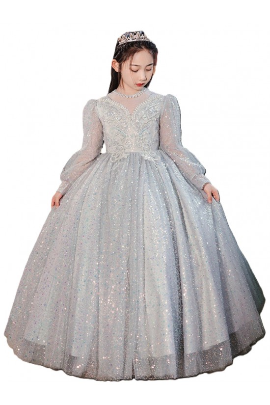 A-Line Princess Sparkly Flower Girl Dresses with Long Sleeves XF101002 A-Line Princess Sparkly Flower Girl Dresses with Long Sleeves XF101002