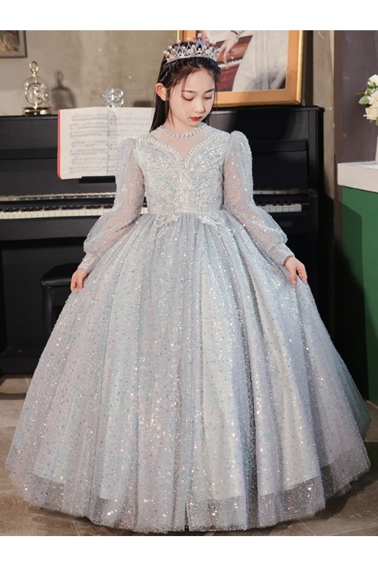 A-Line Princess Sparkly Flower Girl Dresses with Long Sleeves XF101002 A-Line Princess Sparkly Flower Girl Dresses with Long Sleeves XF101002