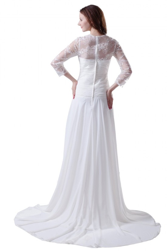 A-line Long Sleeves Sweep Train Chiffon and Lace Wedding Dresses WD010002 A-line Long Sleeves Sweep Train Chiffon and Lace Wedding Dresses WD010002