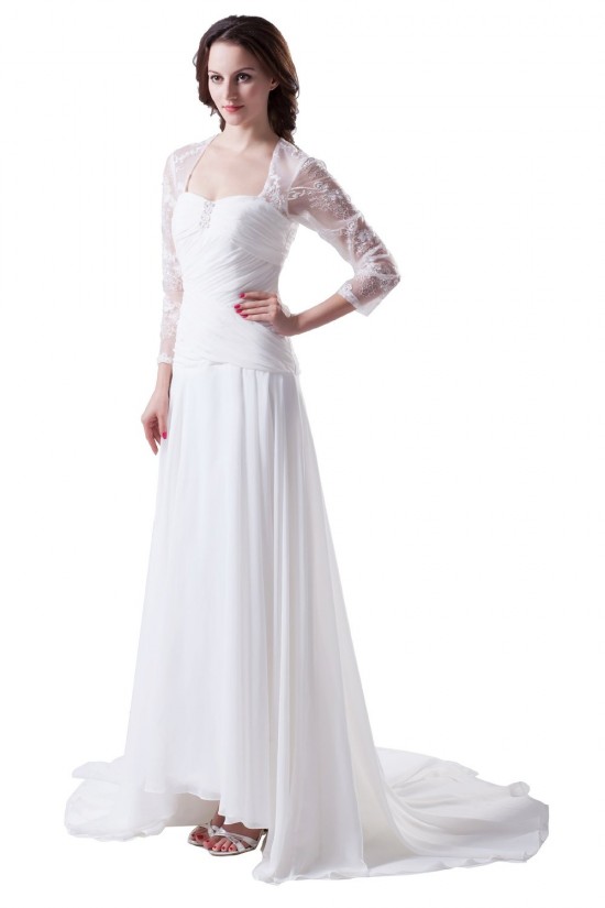 A-line Long Sleeves Sweep Train Chiffon and Lace Wedding Dresses WD010002 A-line Long Sleeves Sweep Train Chiffon and Lace Wedding Dresses WD010002