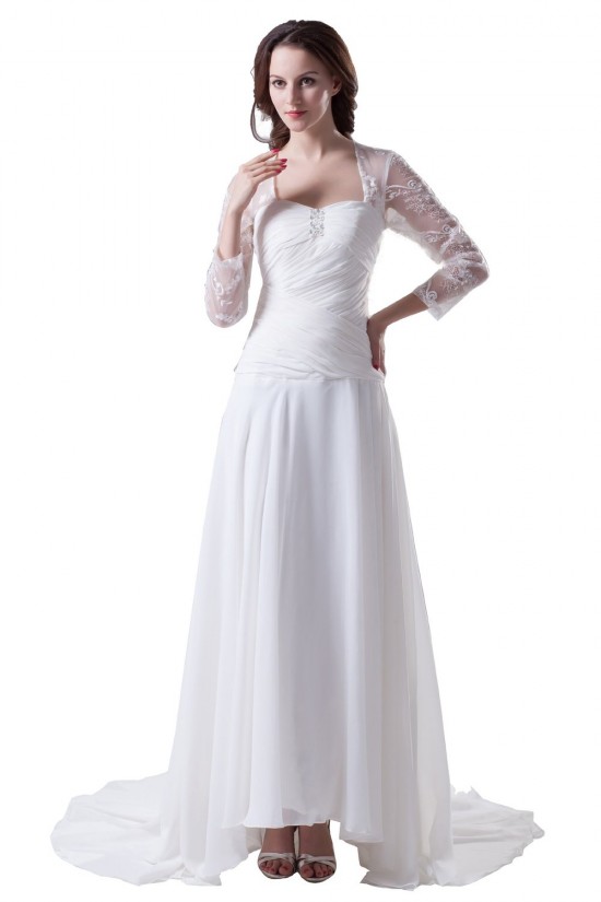 A-line Long Sleeves Sweep Train Chiffon and Lace Wedding Dresses WD010002 A-line Long Sleeves Sweep Train Chiffon and Lace Wedding Dresses WD010002