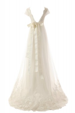 Sexy A-line V-neck Lace Sweep Train Wedding Dresses WD010003