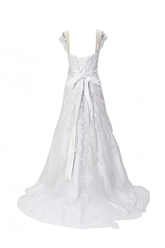 A-line Straps Sleeveless Sweep Train Lace Wedding Dresses WD010007
